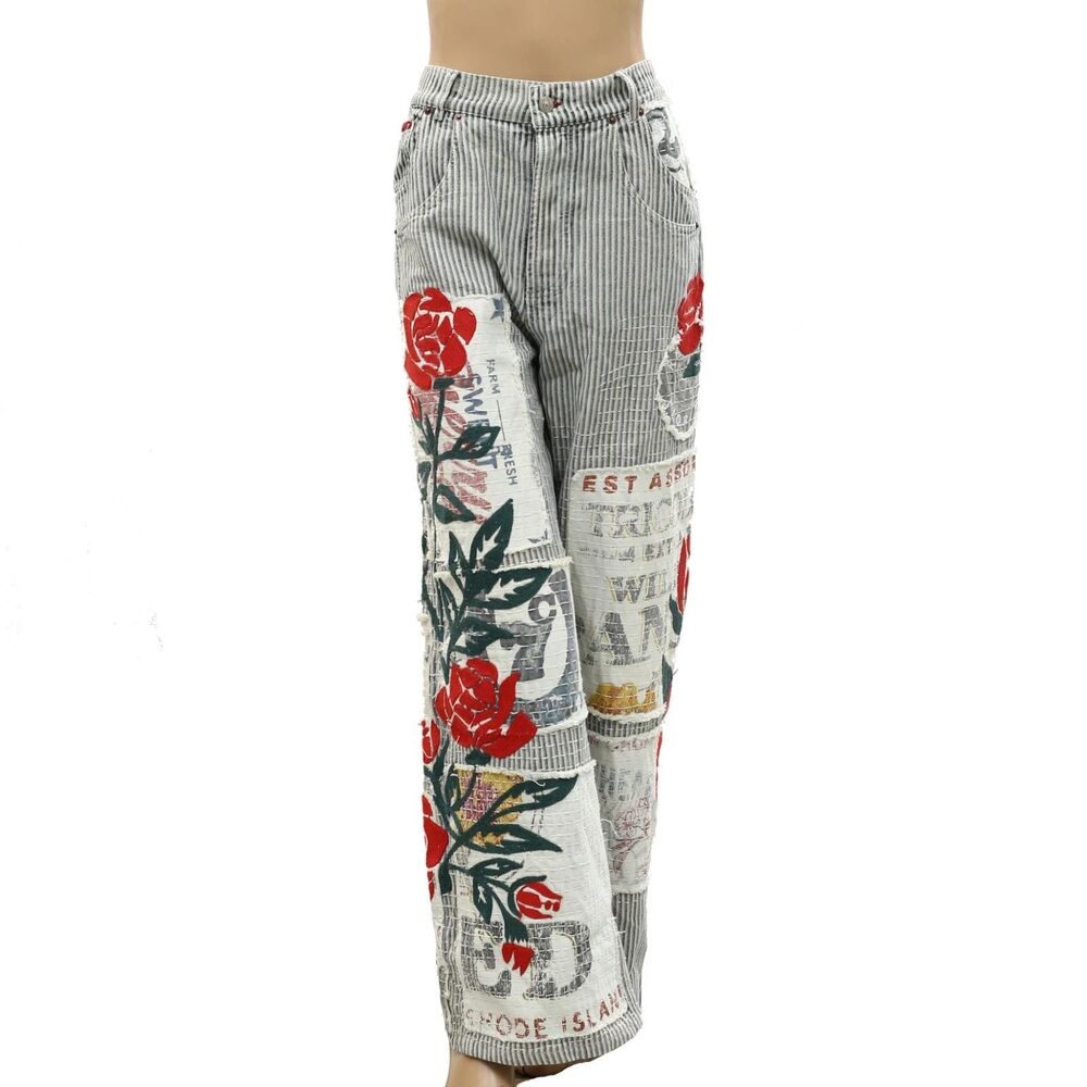 Free People We The Free Lost And Found Boyfriend Jeans Pants Patchwork M 288815 - Picture 5 of 11